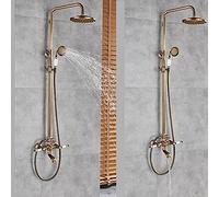 SLOPSS Wall Mounted Shower Faucet Set 8 Inch Rainfall Head Handheld Shower Bath Filler Hot and Cold Water Mixing Faucet-Oil Rubbed Bronze B,Antique Brass B