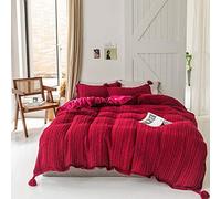 SLOPSS Winter Setbedding Yellow Duvet 4 Pcs Bedding Set Double Bed Quilt Cover Sets Flat Sheet Twin Thicken Flannel Super Soft Warm Co (Red King)