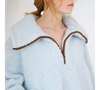 SLOPSS Womens Fleece Pyjama Sets Velvet PJ Thick Nightwear with Scarf Winter Loungewear Supersoft, 2 Piece Sleepwear Flannel Blue