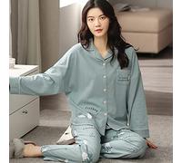 SLOPSS Womens Pyjamas,Women'S Pyjama Sets Blue Cotton Lapel Button Abstract Rabbit Leaf Plant Print Cosy Warm Long Sleeve Pjs Top &Amp Bottoms Set Loungewear Nightwear Soft Sloth Sleepwear