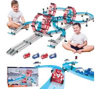 Slot Car Race Track Set Dual-Player with 4 Super Pull-Back Racing Cars, 360°Loops, Turns and Crossover High-Speed Racing Game Circular Overpass Track Gifts Birthday Toys for Boys Kids Age 6 7 8-12