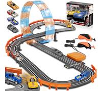 Slot Car Race Track Sets with 4 Slot Cars,2 in 1 Electric Race Car Track,Dual Racing Game Lap Counter Circular Overpass Track,Battery or Electric Car Track,Gifts Toys for Boys Kids Age 6 7 8-12