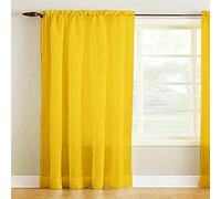 Slot Top Voile Curtain 1 Panel Mesh See Through Living Room Patio Door Drape Nursery Sheer Organza Net Curtain [Yellow, W:58" x D:72"]