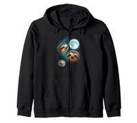 Sloth 3 Sloths Howling at Moon Funny Weird Cursed Zip Hoodie