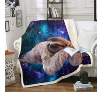 Sloth 3D Fleece Sherpa Blanket - Purple Blue Double