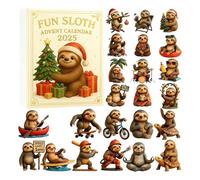 Sloth Advent Calendar 2025, 24 Days Countdown Calendar with 2D Acrylic Sloth Ornaments, Collectible Sloth Figurines for Christmas Tree Decorations Home Decor, Gift for Sloth Lovers (B)