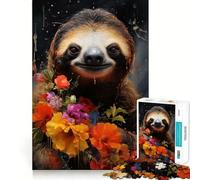 Sloth And Flowers 1000 Piece Jigsaw Puzzles for Adults Teenagers Memory Upgrade Light Relax Sharp Cut Lovely Gift 50x75cm