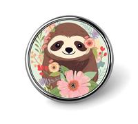 Sloth And Flowers Badge Holder Personalized Round Badge with Picture Pin Aluminum Alloy Button Pin Exquisite Brooch Fashion Button Badges Clothes Decorative Pins
