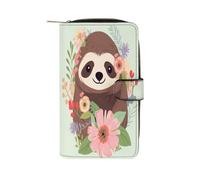 Sloth And Flowers Wallet Multifunctional Leather Wallets for Men Compact Long Wallet Credit Card Holder Passport Bag