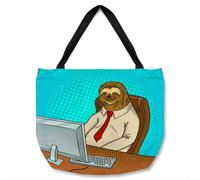 Sloth animal office worker pop art retro Designer Tote bat Benjamin Tate Design Natural One Size