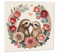 Sloth Anniversary Card - Cute Sloths Roses Valentines Cards 145mm x 145mm