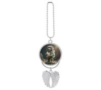 Sloth Astronaut Model Car Rear View Mirror Pendant Silver Angel Wings Rearview Mirror Hanging Accessories Cute Car Hanging Ornament Personalized Cars Rearview Mirrors Charms for Women Men