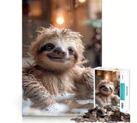 Sloth Bath Time Jigsaw Puzzles for Teenagers 1000 Mind Exercise Toy Home Activity Precision Cut Wall Art Decor 50x75cm