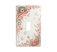Sloth Bathroom Single Light Switch Cover Plate, Nature Playful Koala Leaves Spring Peach Plastic Standard Size Toggle Light Switch Cover for Living Room Bedroom Home Office Decor (Single)
