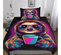 Sloth Bedding Set Duvet Cover Set with Zipper Closure, Colourful Animals Quilt Cover Set for Teen Kids Boys Girls Adult Durable Microfiber Comforter Cover 3 Piece Set Single（135x200cm）