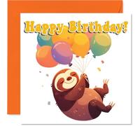 Sloth Birthday Card - Balloon Animals - Happy Birthday Cards for Son Daughter Brother Sister Grandson Granddaughter Niece Nephew Cousin, 145mm Bday Greeting Cards