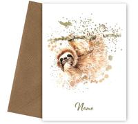 Sloth Birthday Card for Him, Her, Boys or Girls - Personalised Watercolour Sloth - Ideal Birthday card for Him or Her/Kids Bday Cards for Boy or Girl - D1