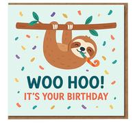 Sloth Birthday Card - Woo Hoo! It's Your Birthday - Cute Funny Animal Card with Confetti - For Him, Her, Kids or Adults - Blank Inside