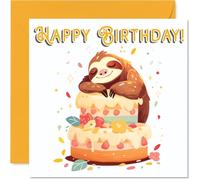 Sloth Birthday Cards - Animal Cake - Happy Birthday Card for Son Daughter Brother Sister Grandson Granddaughter Niece Nephew Cousin, 145mm Bday Greeting Cards