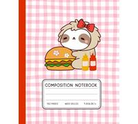 Sloth Burger Notebook | Cute Pink Gingham Composition Book | 7.5" x 9.25", 120 Pages: Adorable Wide Ruled Sloth Journal with Burger & Condiments | Perfect for Girls, Foodies & Kawaii Stationery Fans