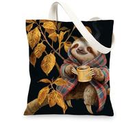 Sloth Canvas Tote Bags, Cute Animal Design Lightweight Reusable Shopping Bags, Cozy Nature Style Washable Shoulder Strap Ca, Black, 13x15 Inch