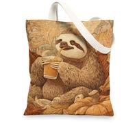 Sloth Canvas Tote Bags, Cute Animal Illustration Reusable Shopping Bags, Rustic Nature-Themed Lightweight Washable Shoulder, Brown, 13x15 Inch