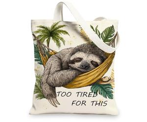 Sloth Canvas Tote Bags, Cute Animal Print Reusable Grocery Bags, Tropical Relaxed Eco-Friendly Lightweight Canvas Bags for, White, 13x15 Inch