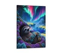 Sloth Canvas Wall Art Aurora Tundra Print On Canvas Modern for Bedroom, Living Room, Or Kitchen Decorations Gift 12x18inch(30x45cm)