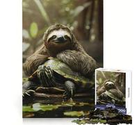 Sloth Chilling on Turtle 1000 Piece Jigsaw Puzzles for Adults Memory Boost Family Joy Pattern Assembly Santa Wish Pick 38x26cm