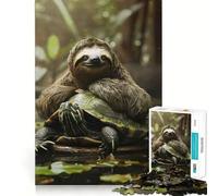 Sloth Chilling on Turtle 1000 Piece Jigsaw Puzzles for Adults Memory Boost Family Joy Pattern Assembly Santa Wish Pick 38x26cm