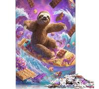 Sloth Chocolate 500 Pieces Wooden Jigsaw Puzzle Adults Fun Decoration Toy Intellectual Game Stress Relief Education Game Relaxation And Intelligence 500pcs (52x38cm)
