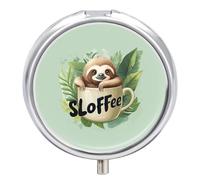Sloth Coffee Sloffee Round Pill Box Organiser 3 Compartment Portable Medicine Case