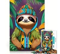 Sloth Colorful Hoodie Beanie 1000 Pieces Jigsaws Adults Puzzles Mind Exercise Toy Shared Fun Precision Cut Art Display 38x52cm
