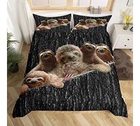 Sloth Comforter Cover Set Cute Animal Pattern Bedding Set for Kids Boys Girls Cartoon Sloth Family Decor Duvet Cover Set Galaxy Black Print Quilt Cover Bedroom Collection 3Pcs King Size