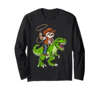 Sloth Cowboy Riding T-Rex Dinosaur Funny Sloth Long Sleeve T-Shirt