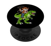 Sloth Cowboy Riding T-Rex Dinosaur Funny Sloth PopSockets Adhesive PopGrip
