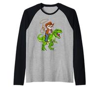 Sloth Cowboy Riding T-Rex Dinosaur Funny Sloth Raglan Baseball Tee