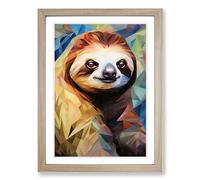 Sloth Cubism Framed Print | A2 Oak Framed Wall Art | Ready to Hang | Cubist Nature Picture | Living Room Bedroom Lounge Office