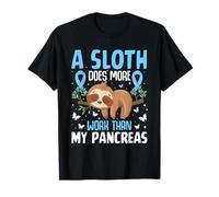 Sloth Diabetes Awareness T1D Blue Ribbon Funny Diabetic T-Shirt