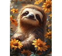 Sloth Diamond Painting, Chrysanthemum Diamond Art Kit Adults, Round Full Drill Gem Art Adults and Beginners, Crystal Rhinestone Cross Embroidery Craft Painting Set, Home Wall Decoration 60x80cm 0U-455