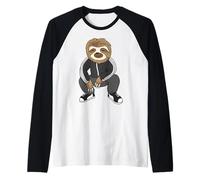 Sloth Doing A Slav Squat in His Tracksuit Raglan Baseball Tee