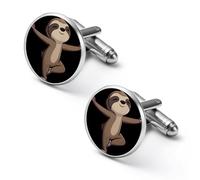 Sloth Doing Yoga Men's Cufflinks Tuxedo Cuff Links Dress Shirt Tie Accessories for Business Weddings