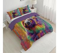 Sloth Doodle Coverless Duvet King 7.5 Tog, Reversible Washable Abstract Animal Comforter with 2 Pillowcases, 240x220cm Lightweight and Warm Camping Sleepovers Travel Quilt Purple