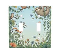 Sloth Double Light Switch Cover Plate, Nature Fanciful Squirrel Owl Spring Green Plastic Standard Size Wall Switch Plates Accents for Home Living Room New Apartment Decor