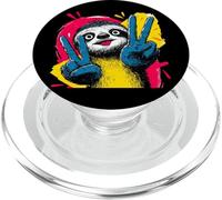 Sloth Double Peace Retro Pop Character Graphic Art Sign PopSockets PopGrip for MagSafe