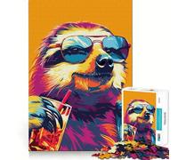 Sloth Drinking Alcohol 1000 Pieces Jigsaws Adults Puzzles Gifts Fine Logic Toy Gentle Leisure Neat Edge Lovely Gift 38x52cm