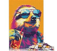 Sloth Drinking Alcohol Jigsaw Puzzles Puzzles for Adults Kids. 1000 Piece Impossible Challenge Toy Educational Games Home Decoration for Educational Games Gifts 1000pcs (75x50cm)
