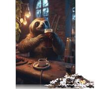 Sloth Drinking Beer Bar Puzzles 1000 Pieces Wooden Puzzles for Adults & Teenager Stress Relief Toys 1000pcs (75x50cm)