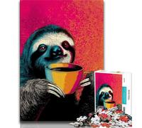 Sloth Drinking Coffee Jigsaws Puzzles 1000 Pieces for Adults Gifts,Staycation Kill Time Every Piece Is Unique - Challenging Family Fun Game 75x50cm