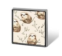 Sloth Drinking Coffee On Branches Badge Pin Brooch Square Shape Button Aluminum Decor for Backpacks Hats 0.7 Inch